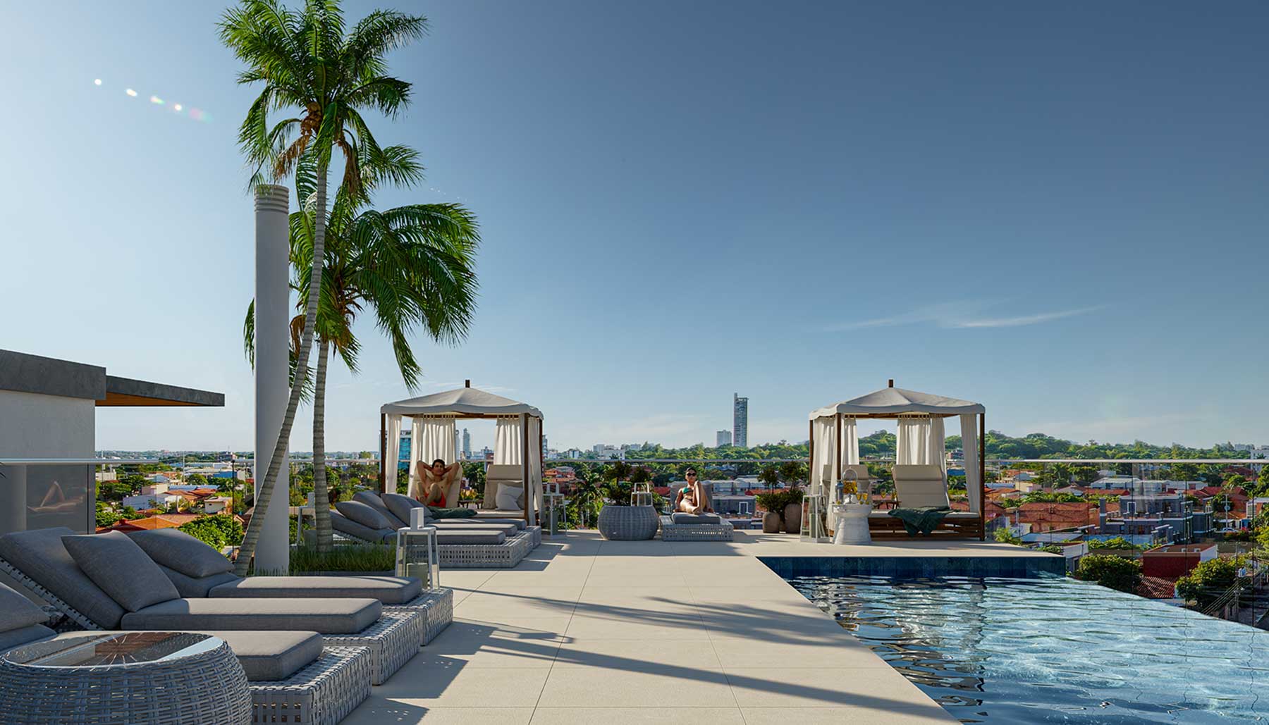 Piscina con borde infinito en terraza - Altea Ykua Sati